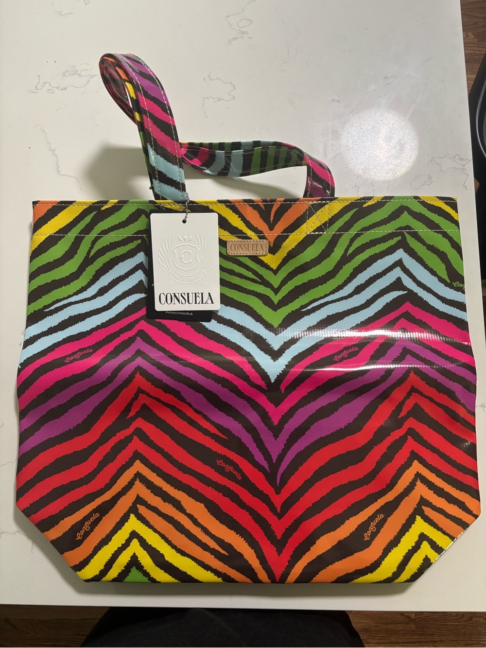 Consuela Neon Zebra Stripe Tote in Multicolor